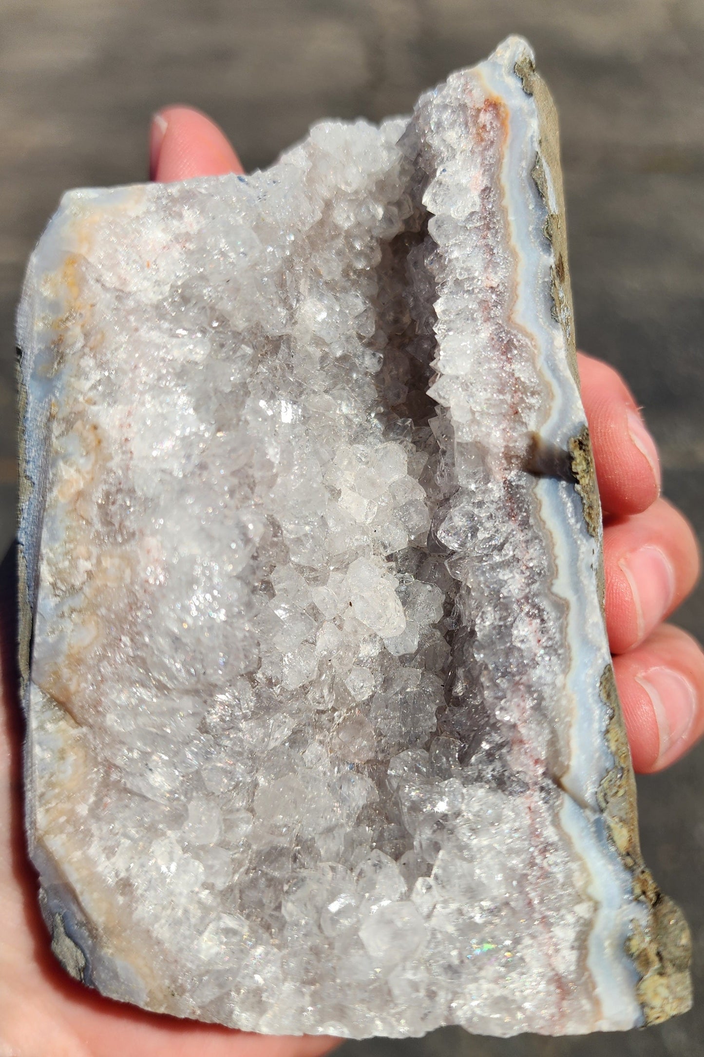 Blue Lace Agate Geode — Druzy Quartz Interior