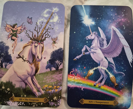 Daily collective tarot reading cards: The Empress and Temperance from the Unicorn Tarot deck