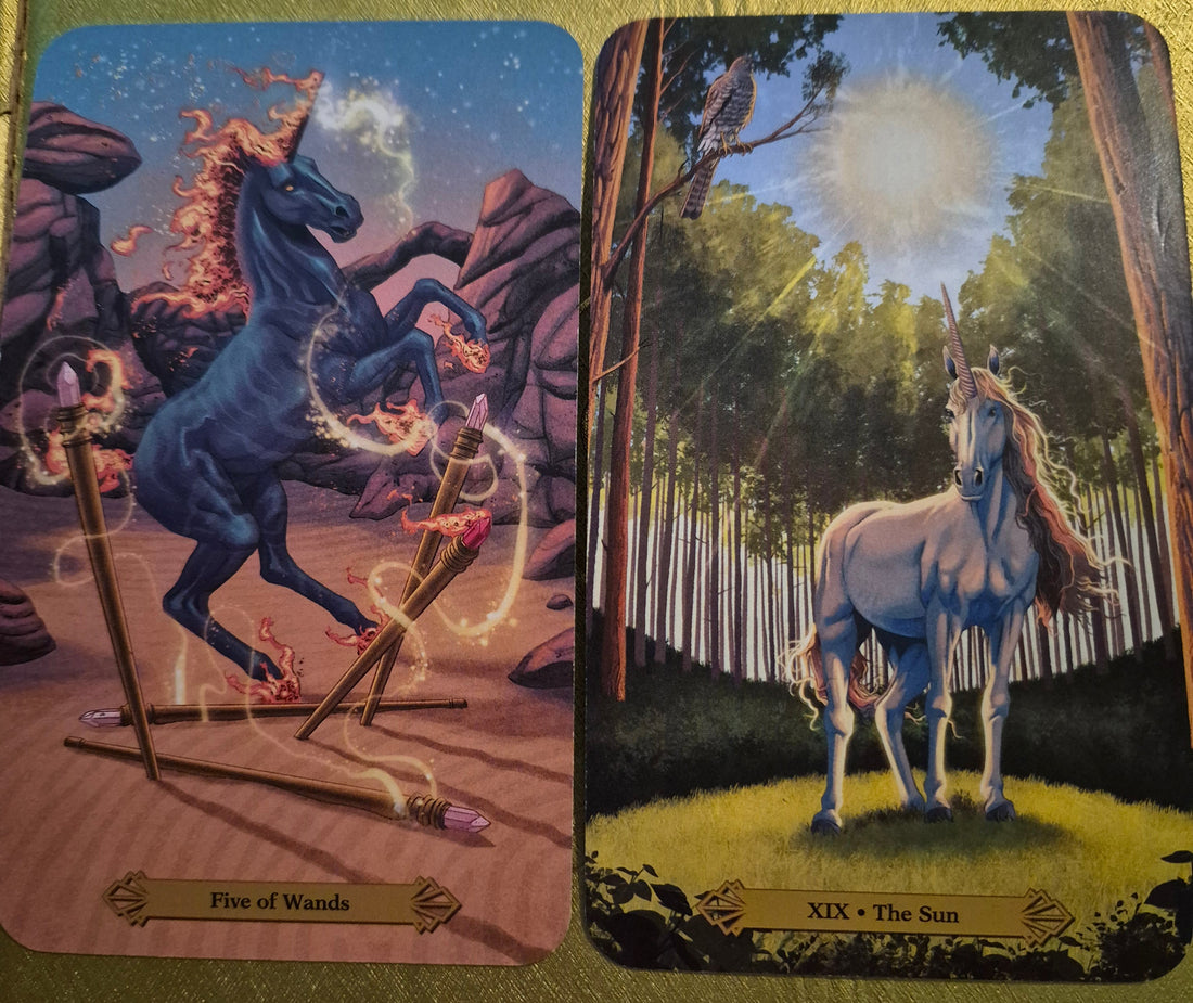 Five of Wands and The Sun tarot cards from the daily collective reading