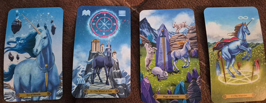 Daily collective tarot reading August 21 2026 — Ace of Swords, Wheel of Fate, Page of Swords, The Magician from the Unicorn Tarot deck