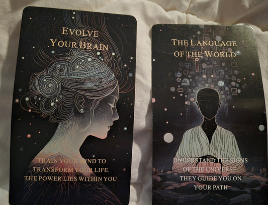 Two oracle cards: Evolve Your Brain and The Language of the World — daily collective reading August 24 2026