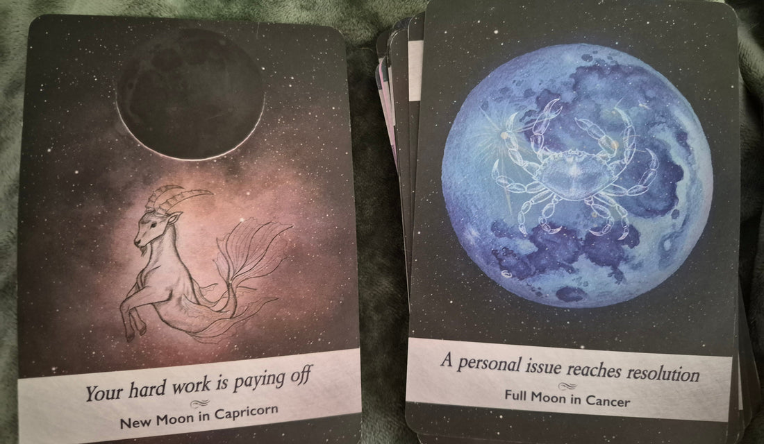 Two moon oracle cards: New Moon in Capricorn and Full Moon in Cancer