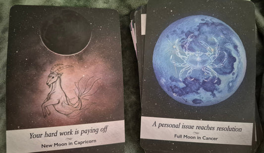 Two moon oracle cards: New Moon in Capricorn and Full Moon in Cancer