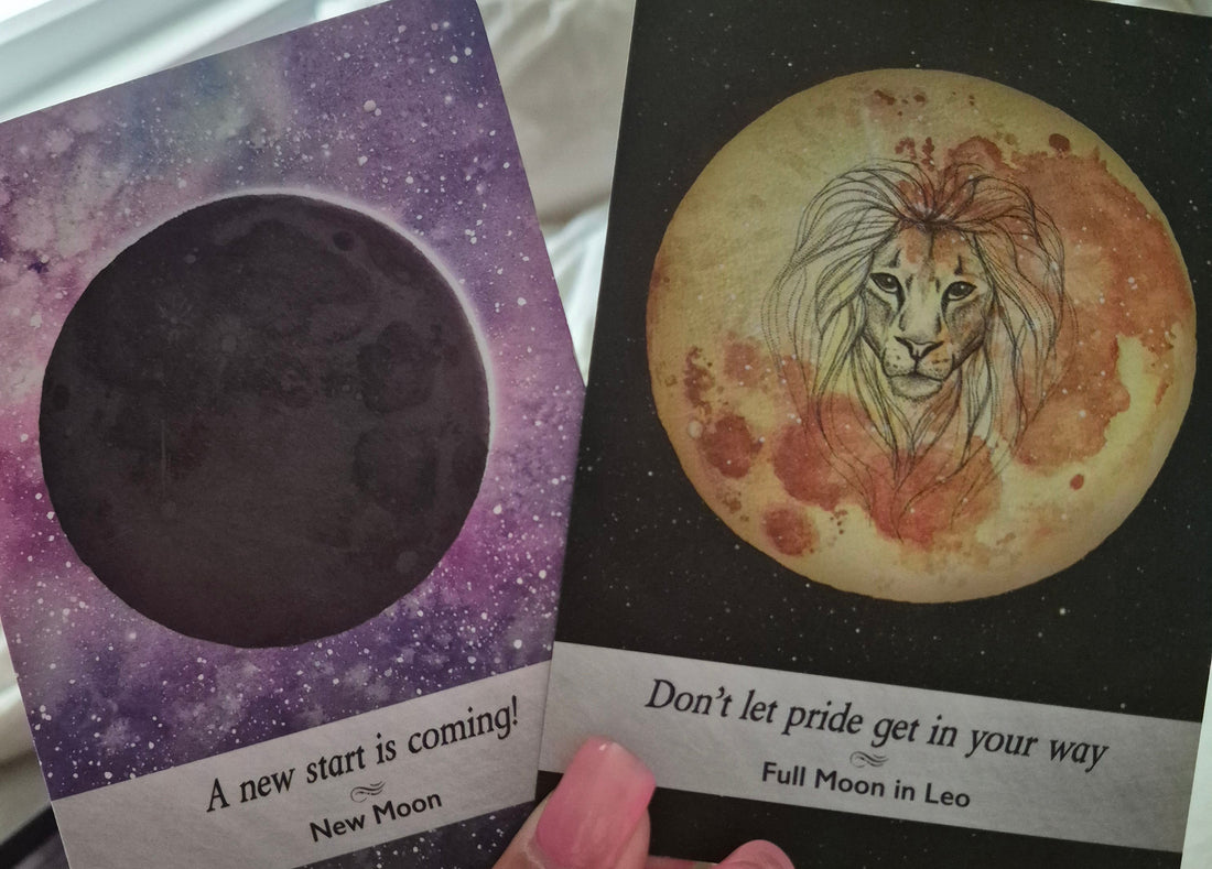 Daily collective oracle reading cards: New Moon and Full Moon in Leo