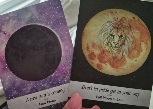 Daily collective oracle reading cards: New Moon and Full Moon in Leo