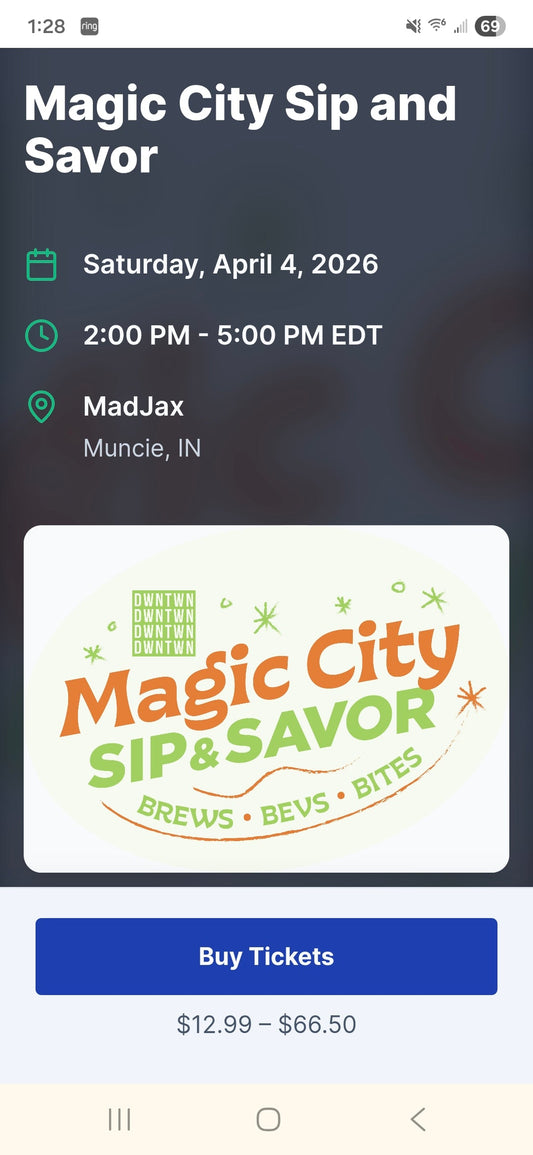 Magic City Sip and Savor event flyer – Saturday April 4 2026 at MadJax Muncie IN