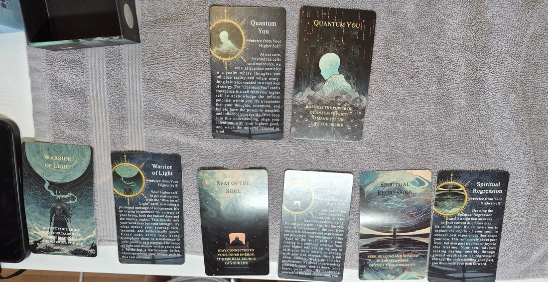 Daily collective oracle reading spread featuring Quantum You, Warrior of Light, Seat of the Soul, and Spiritual Regression cards – June 7, 2026