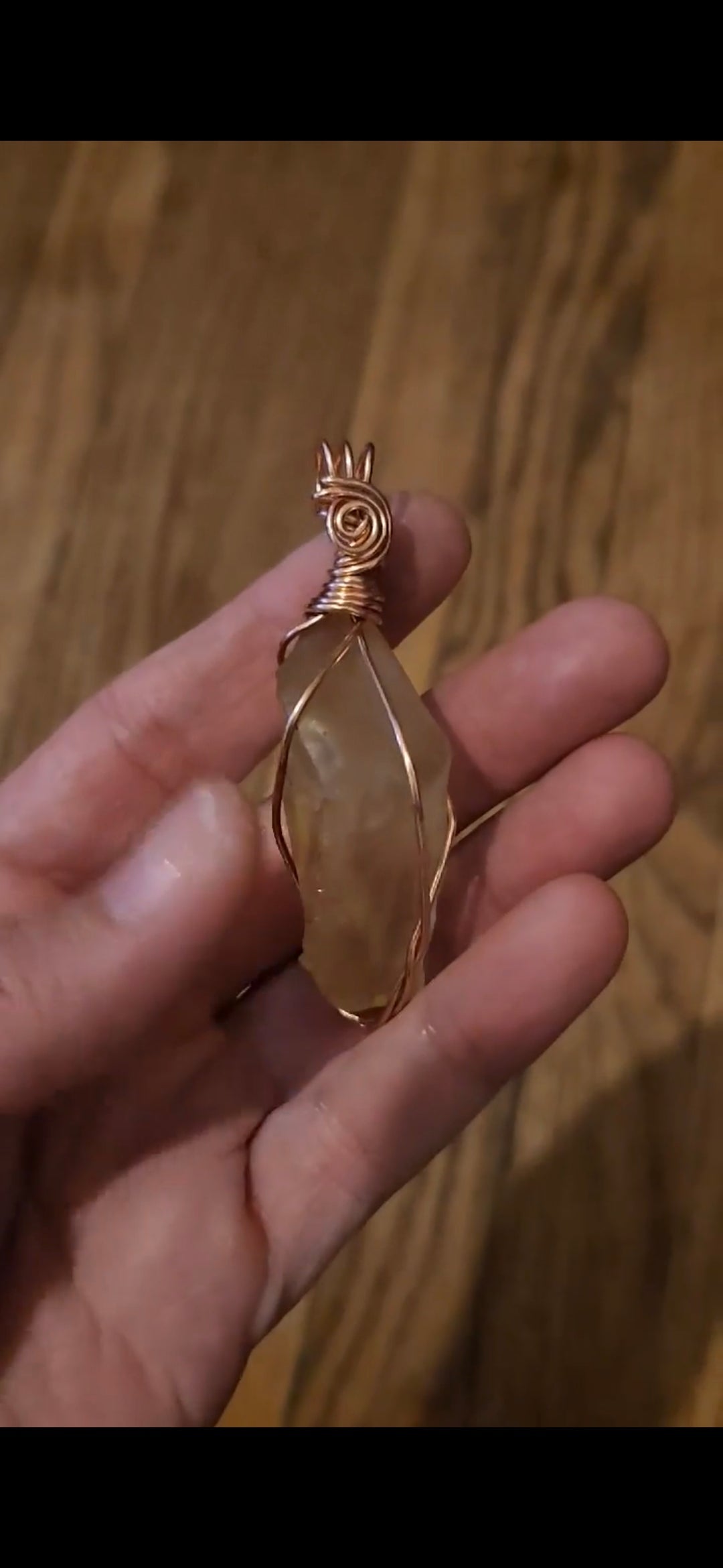 Custom copper wire wrapped Libyan Desert Glass pendant necklace by Shine On Creations