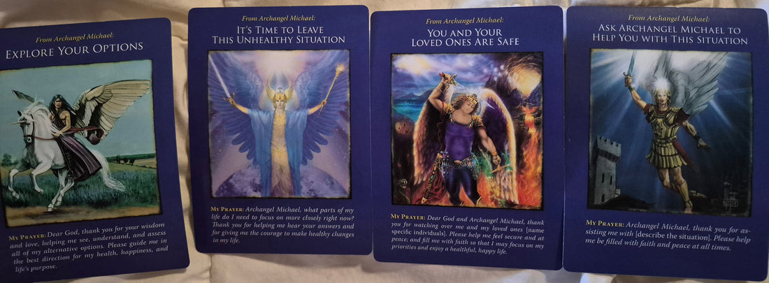 Four Archangel Michael oracle cards spread for daily reading