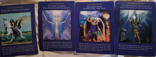 Four Archangel Michael oracle cards spread for daily reading