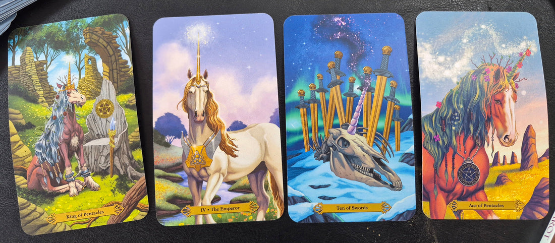 Daily collective tarot reading for September 23 2026 featuring King of Pentacles The Emperor Ten of Swords and Ace of Pentacles from a unicorn tarot deck