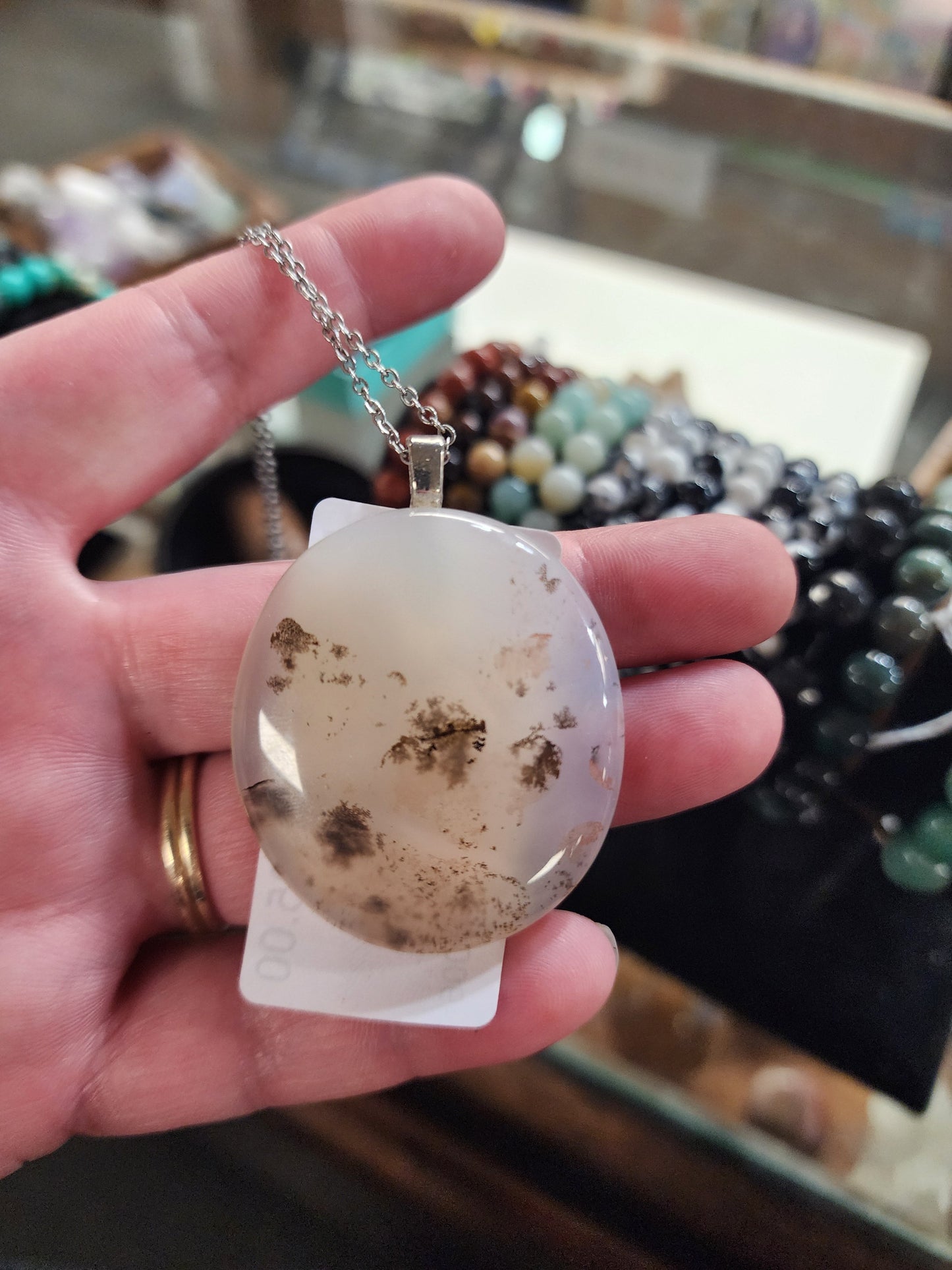 Moss Agate Pendant Necklace | Sterling Silver Chain