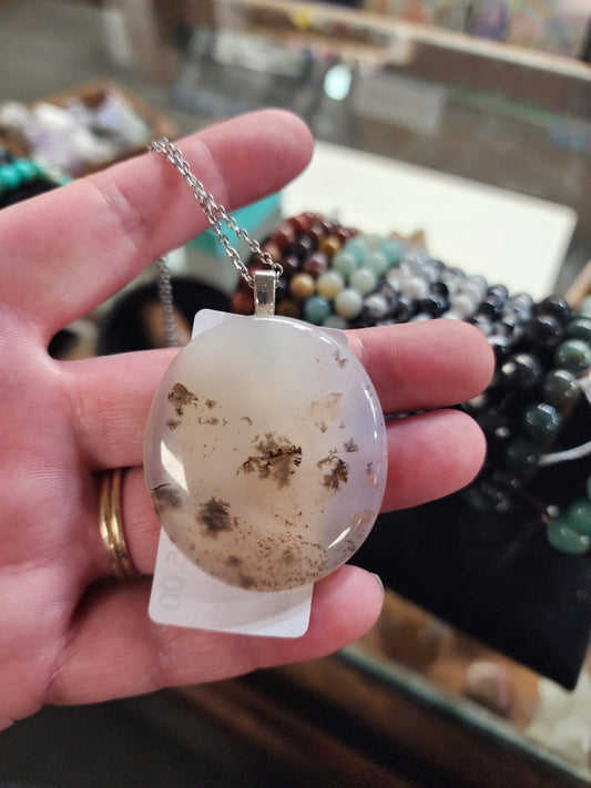 Moss Agate Pendant Necklace | Sterling Silver Chain