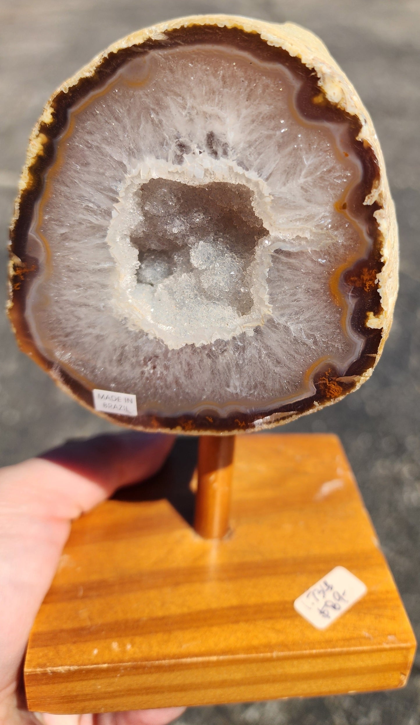 Brazilian Agate Geode on Wooden Stand