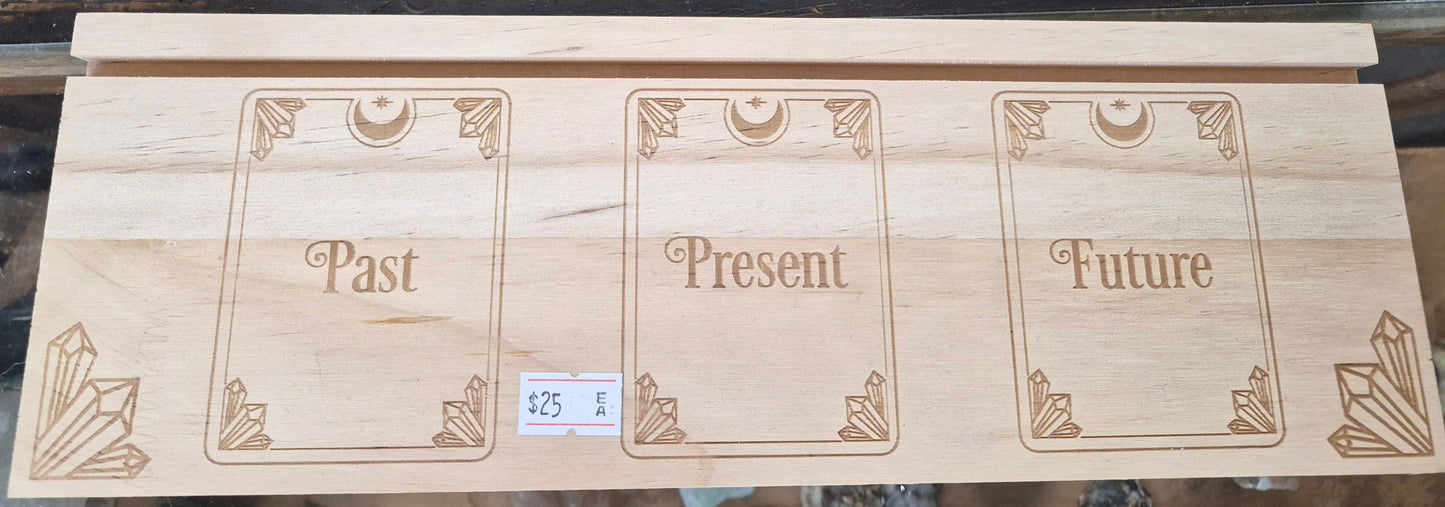 Wood Tarot Card Holder – Past, Present & Future